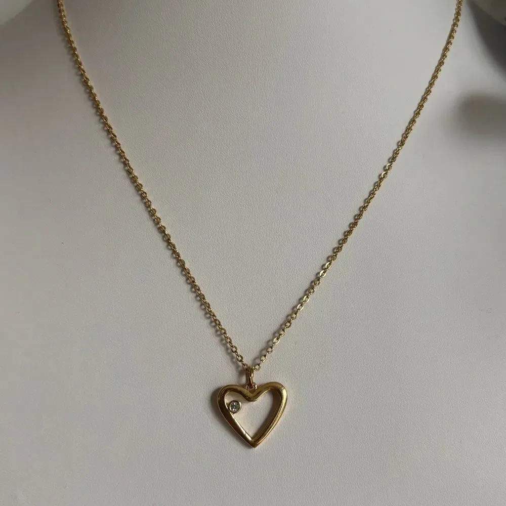 Gold-Tone Heart Rhinestone Necklace